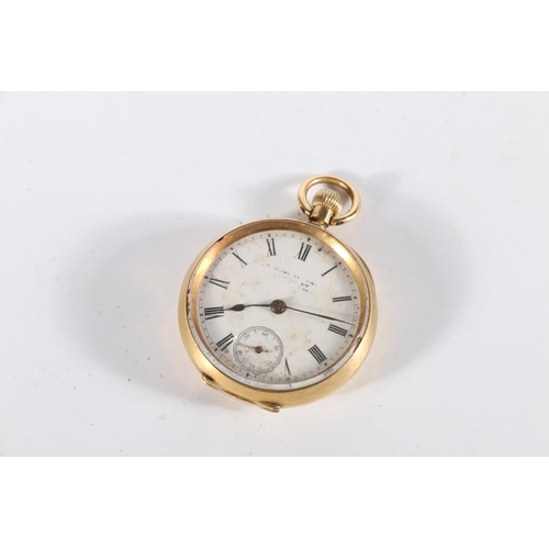 78 - 18ct gold ladies fob watch, makers mark rubbed on dial, 33.1g.