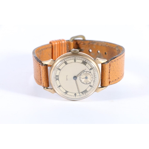 80 - 9ct gold Smiths gents wristwatch on tone leather strap.