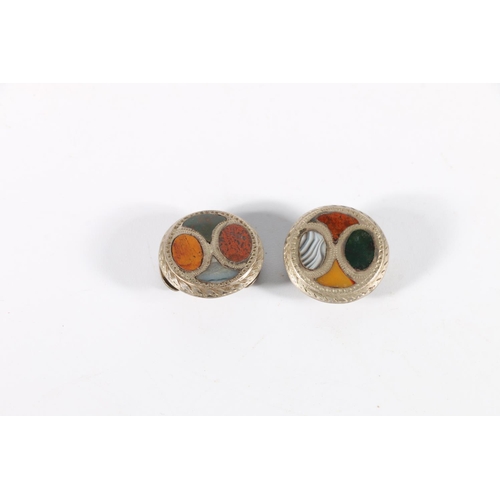 89 - Pair of Scottish silver hardstone and agate set buttons.