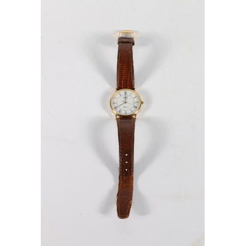 91 - 9ct gold Longines Resence gents wristwatch with leather strap.