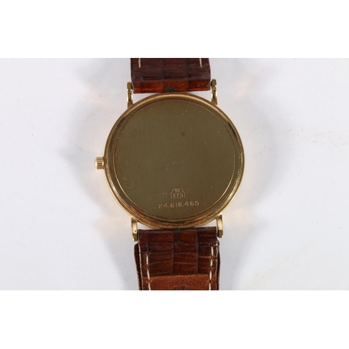 91 - 9ct gold Longines Resence gents wristwatch with leather strap.