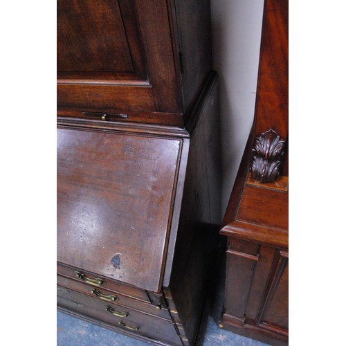 383 - Georgian mahogany bureau cabinet, the cabinet top with two panelled doors enclosing shelves, above a... 