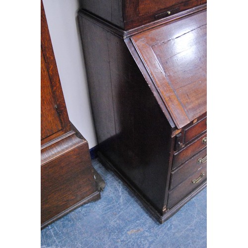 383 - Georgian mahogany bureau cabinet, the cabinet top with two panelled doors enclosing shelves, above a... 