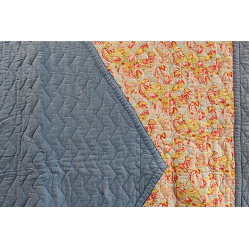 449 - Vintage reversible quilted bedspread, with central diamond panel, approx. 215cm x 160cm; also an Ind... 