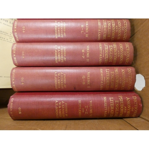 74 - HALKETT & LAING.  Dictionary of Anonymous & Pseudonymous English Literature. 8 vols. Orig. r... 