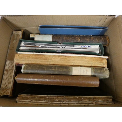 94 - Various.  A carton of various vols., engraved plates, photographs, etc. & a small cart... 