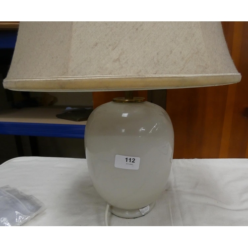 112 - Modern glass table lamp (electrical testing/re-wiring required).