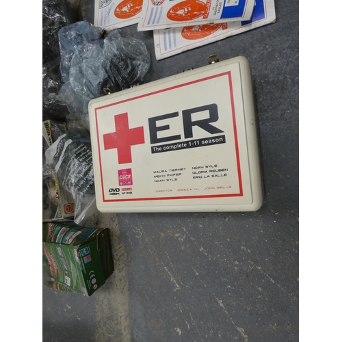 20 - Box of miscellaneous items including ER (Emergency Room) DVD box, set of annuals, rugby programmes, ... 