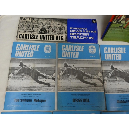 27 - 1974-1975 Carlisle United programmes and others, also a framed photograph.