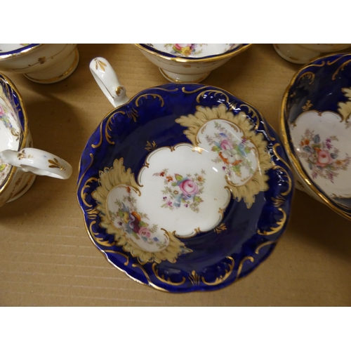 56 - Eight blue floral English tea cups and three early Worcester examples