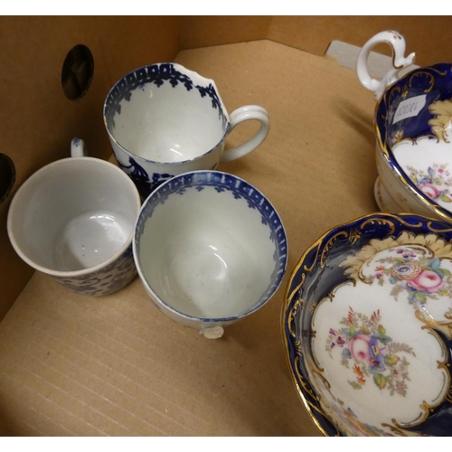 56 - Eight blue floral English tea cups and three early Worcester examples