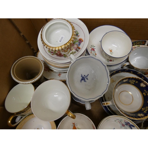 65 - Large box of antique tea ware and cabinet cups.