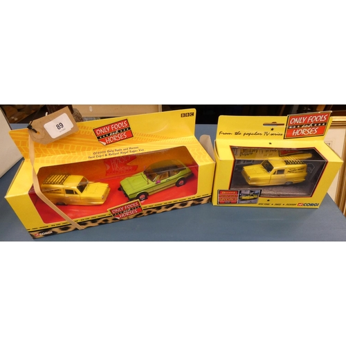 89 - Two boxed Corgi 'Only Fools and Horses' vehicles including Reliant Regal Super Van and Ford Capri.