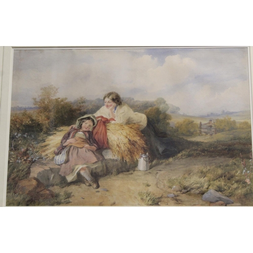 263 - John Henry Mole (1814 - 1866).Figures resting by the wayside.Watercolour heightened with white.34.5c... 