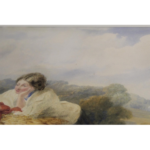 263 - John Henry Mole (1814 - 1866).Figures resting by the wayside.Watercolour heightened with white.34.5c... 