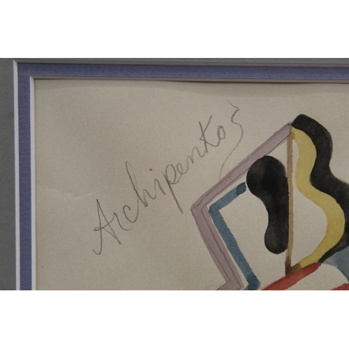 286 - Follower of Alexander Archipenko.Cubist figure.Watercolour over pencil.25cm x 18cm.Bears signature.... 