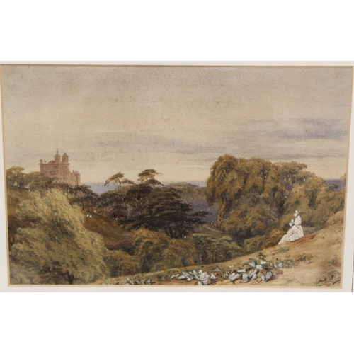 307 - William Turner of Oxford (1789-1862).Extensive parkland view with dell and turreted folly.Watercolou... 