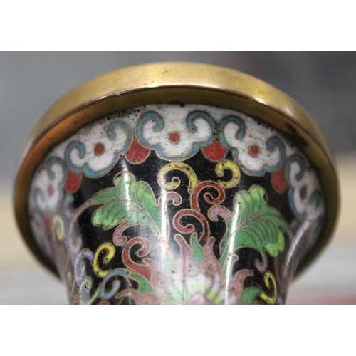 329 - Pair of late 19th/early 20th century Chinese black cloisonné vases of baluster form with polychrome ... 