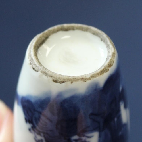 357 - 19th century Chinese underglaze blue and white porcelain snuff bottle of ovoid form depicting figure... 