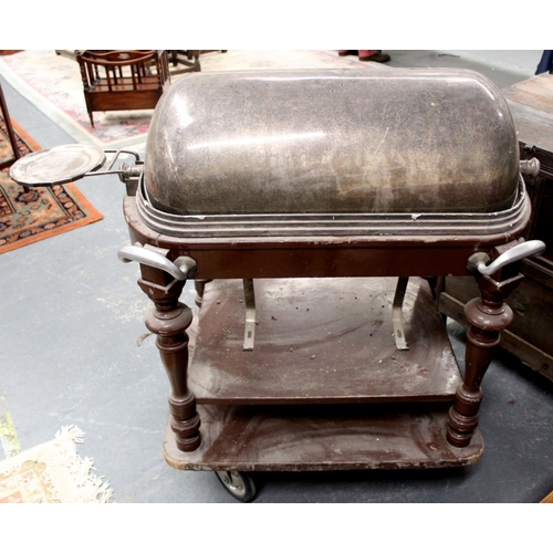 491 - Catering meat serving/carving trolley, circa 1920s, with a revolving silver plated domes cloche cove... 