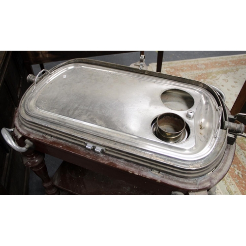 491 - Catering meat serving/carving trolley, circa 1920s, with a revolving silver plated domes cloche cove... 