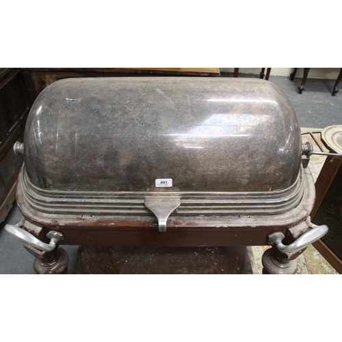 491 - Catering meat serving/carving trolley, circa 1920s, with a revolving silver plated domes cloche cove... 