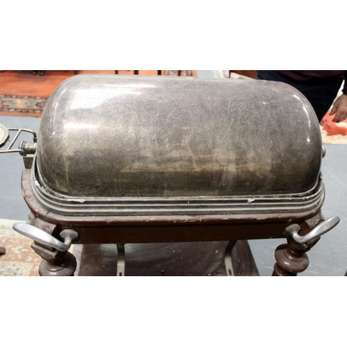 491 - Catering meat serving/carving trolley, circa 1920s, with a revolving silver plated domes cloche cove... 