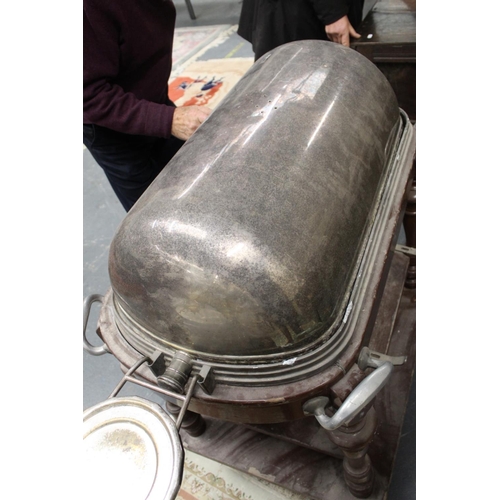 491 - Catering meat serving/carving trolley, circa 1920s, with a revolving silver plated domes cloche cove... 