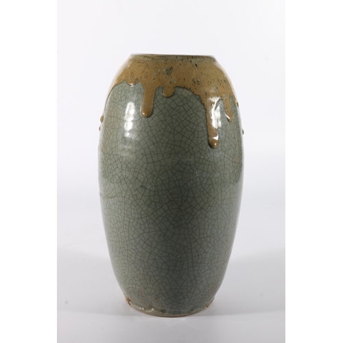 5 - Oriental crackle and drip glazed pottery vase, 29cm tall.