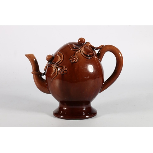 177 - Spode Cadogan type teapot with brown glazed, impressed marks to base 'Spode R Hiles', 18cm tall.