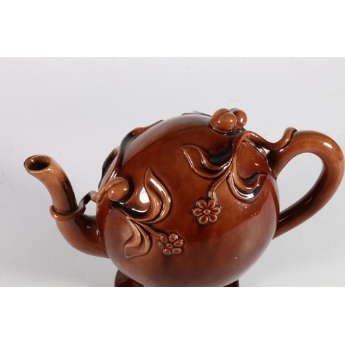 177 - Spode Cadogan type teapot with brown glazed, impressed marks to base 'Spode R Hiles', 18cm tall.