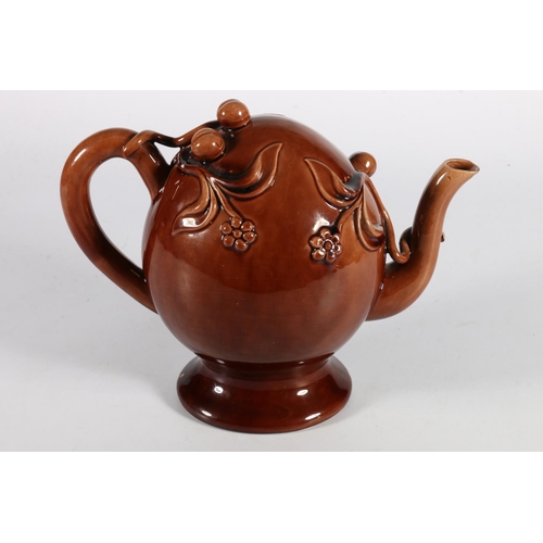 177 - Spode Cadogan type teapot with brown glazed, impressed marks to base 'Spode R Hiles', 18cm tall.