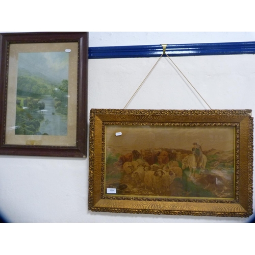 109 - Framed print of a shepherd and another of cattle watering.  (2)