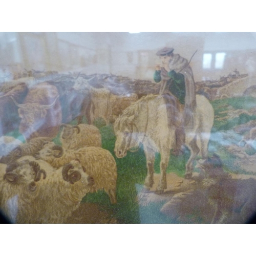 109 - Framed print of a shepherd and another of cattle watering.  (2)