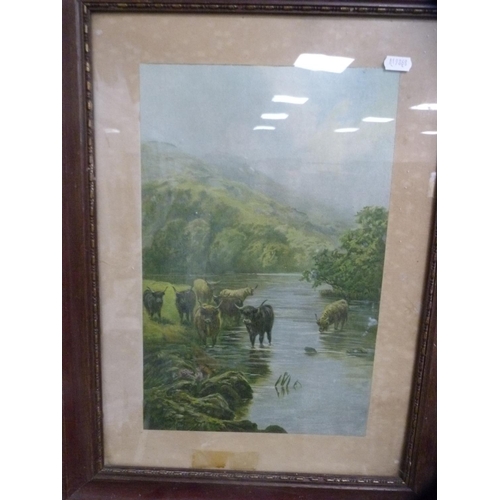 109 - Framed print of a shepherd and another of cattle watering.  (2)