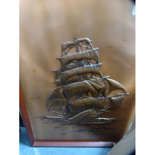 110 - Copper ship picture, lazy susan, copper map picture etc.