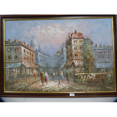 119 - BurnettContinental street scene and a framed Thomas Kinkade print, 'The Guiding Light'. with two Con... 