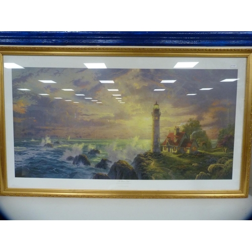 119 - BurnettContinental street scene and a framed Thomas Kinkade print, 'The Guiding Light'. with two Con... 