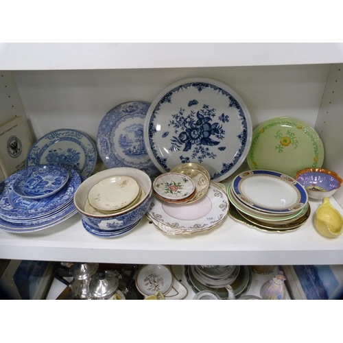 132 - Collection of decorative blue and white ceramics including Willow pattern, Spode, Carlton Ware plate... 