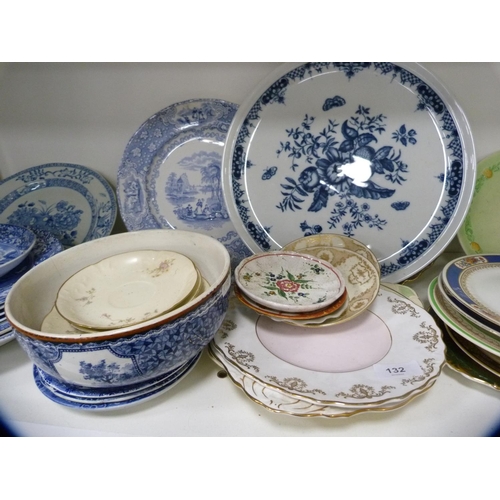 132 - Collection of decorative blue and white ceramics including Willow pattern, Spode, Carlton Ware plate... 