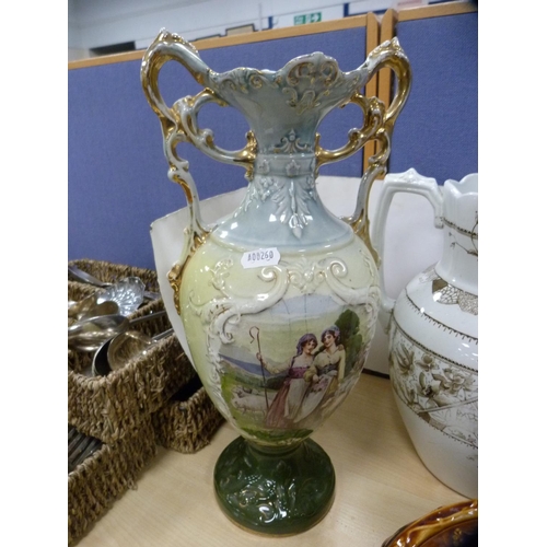 14 - Portmeirion treacle glazed game tureen, Victorian toilet ewer, mantel vase and a pair of Copeland &a... 