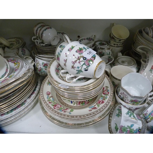 141 - Extensive collection of Indian Tree pattern china (one shelf).