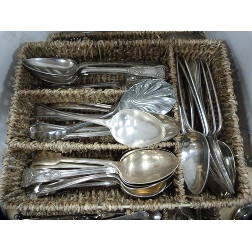 15 - Large collection of loose EP cutlery to include tablespoons, forks, knives, also an EP Thermos jug a... 