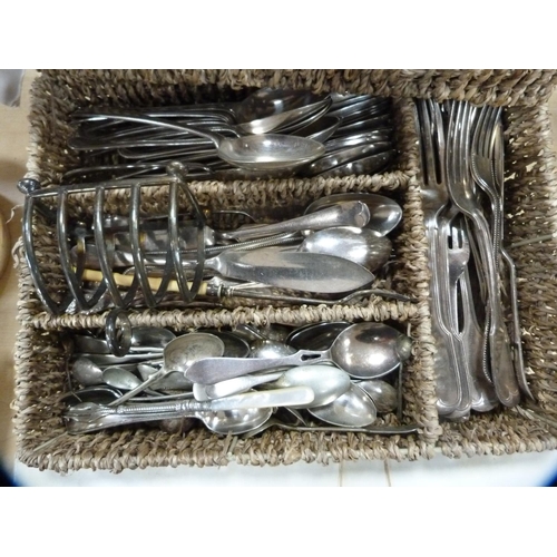 15 - Large collection of loose EP cutlery to include tablespoons, forks, knives, also an EP Thermos jug a... 