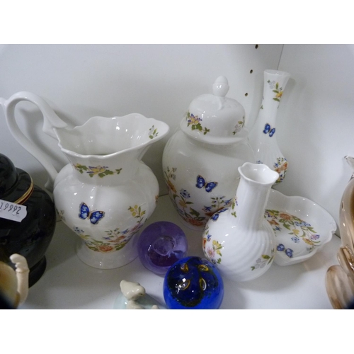 150 - Five pieces of Aynsley 'Cottage Garden' china, Murano glass fish and other decorative items (one she... 