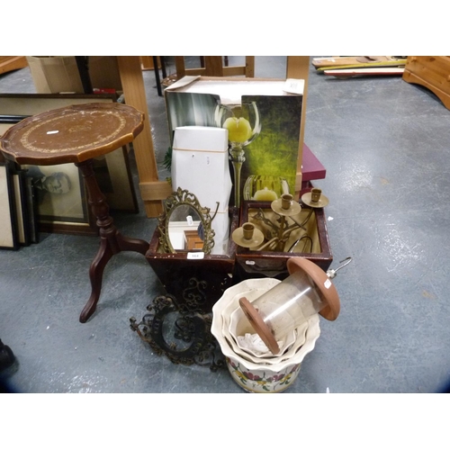 164 - Tripod wine table, candle sconces, jardinières, pair of planters etc.