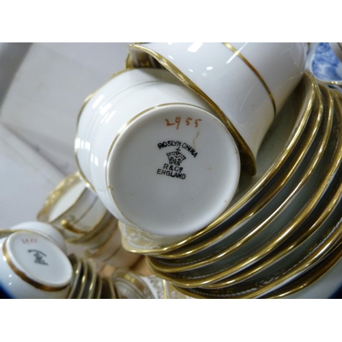 168 - Heathcote blue and white part tea set and a Roslyn gilt decorated tea set.