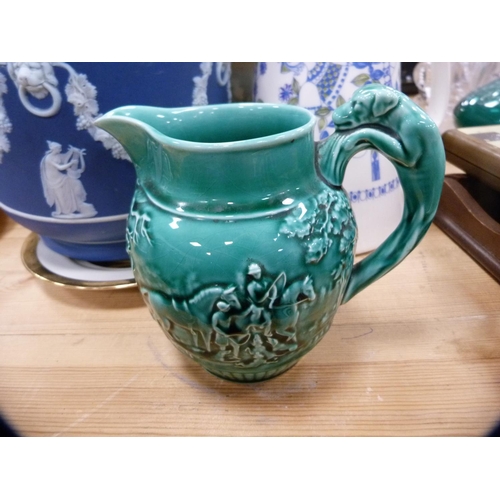 169 - Floral decorated part dinner set, wash bowl, Wedgwood blue Jasper ware jardinière, Wedgwood h... 