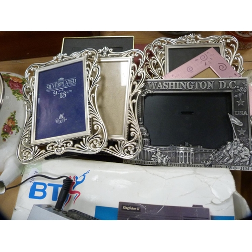 179 - Collection of frames, pottery teapot, Polaroid camera, Yashica camera etc.