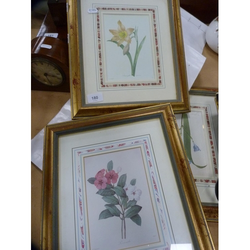 180 - Three floral framed prints and three lady's handbags.